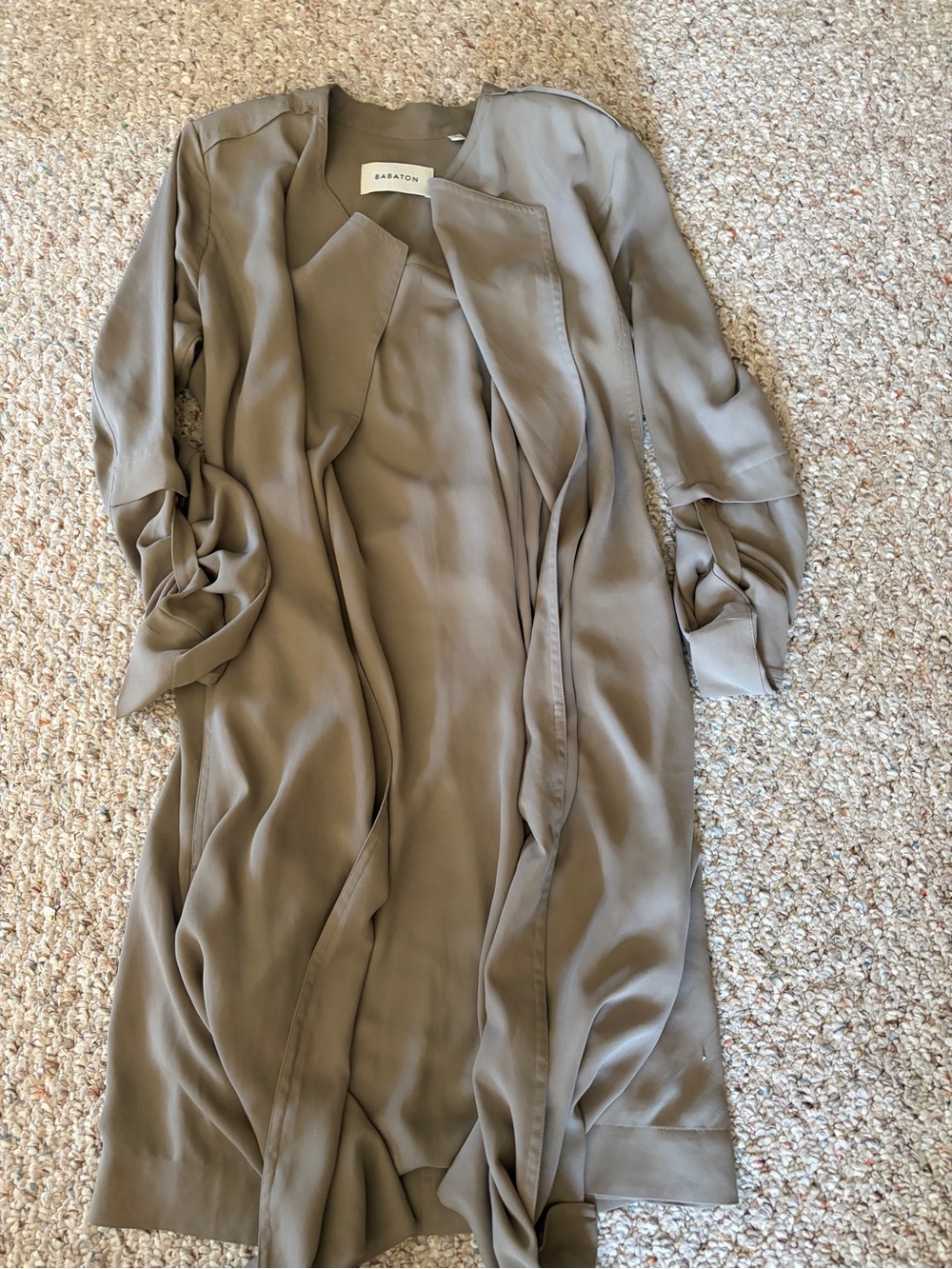 Babaton tan open blazer duster cardigan tie waist women’s small lightweight